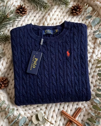 Maglione Polo Ralph Lauren Blu a trecce-Taglia L