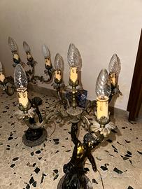 Coppia candelabri fine 800 putti lampande 5 fiamme