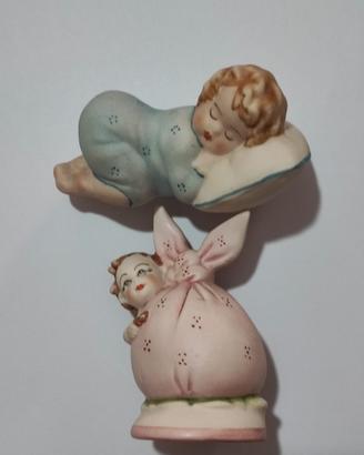 Set 2 neonati dipinti a mano ceramiche Capodimonte