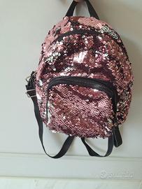 mini zainetto con pailettes rosa/argento