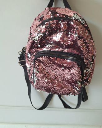 mini zainetto con pailettes rosa/argento
