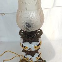 Lampada da tavolo in ottone ceramica e vetro 