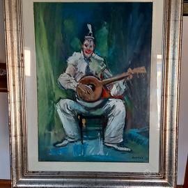 quadro autentico clown con mandolino