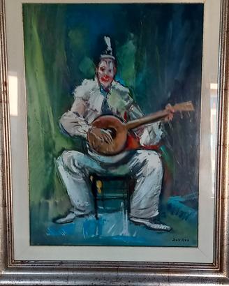 quadro autentico clown con mandolino