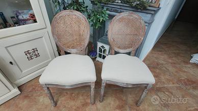 2/3 Sedie a medaglione rattan e tessuto