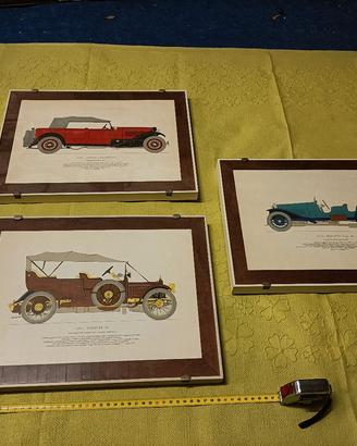set 3 quadri macchine d'epoca vintage 