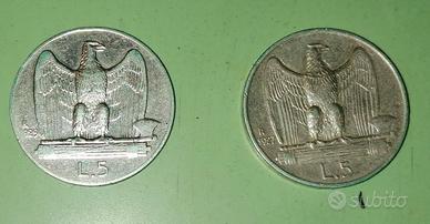 Due 5 Lire d'argento Vitt. Em. III  anni 1927 -'29
