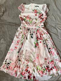 Abito elegante cocktail rosa a fiori XS