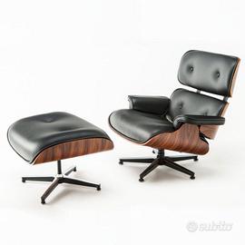 Poltrona Eames – Vera Pelle Nera Fiore