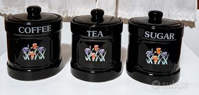Set 3 barattoli ceramica nera Caffè Tè Zucchero