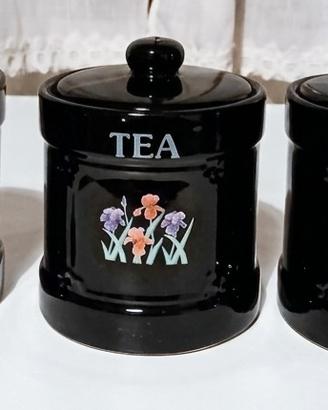 Set 3 barattoli ceramica nera Caffè Tè Zucchero
