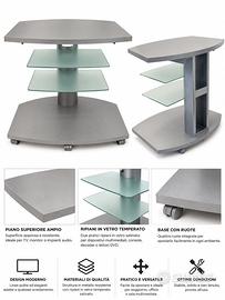 Mobile porta TV/carrello con ripiani in vetro