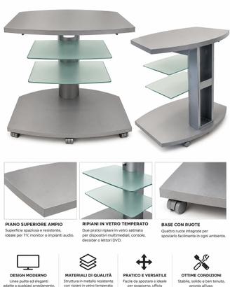 Mobile porta TV/carrello con ripiani in vetro