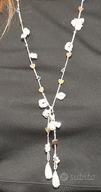 collana a cravatta avorio/oro/verde