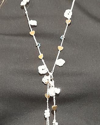 collana a cravatta avorio/oro/verde