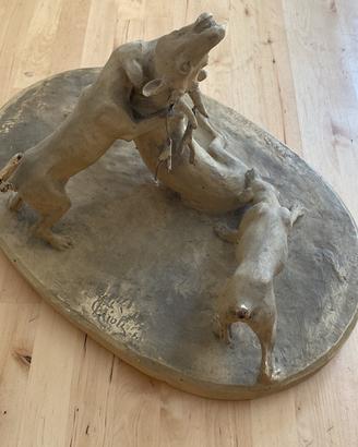 Statua gesso scena di caccia Gioli