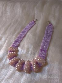 Collana Girocollo Perle Bianco Lilla stile vintage