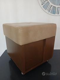 Pouf Contenitore Vintage Legno Pelle Sintetica Sga