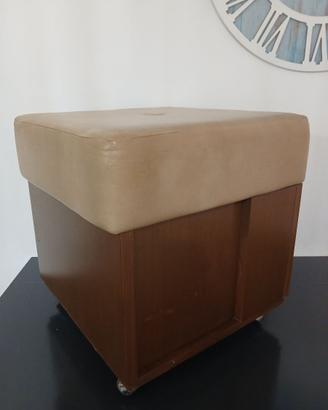 Pouf Contenitore Vintage Legno Pelle Sintetica Sga