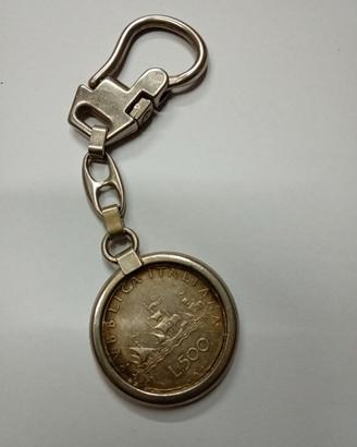 Portachiavi in argento con  500 lire caravelle