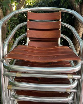 Sedie alluminio e teak con braccioli