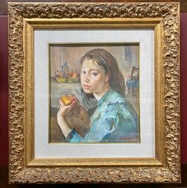 Quadro Antonio Bresciani “Ragazza con mela”