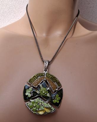 collana vintage verde e argento