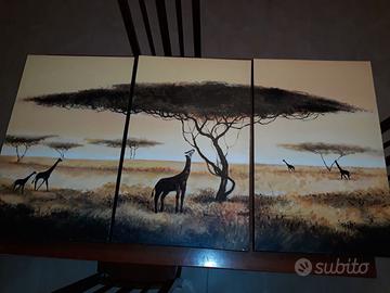 composizione di 3 quadri etnici tema savana
