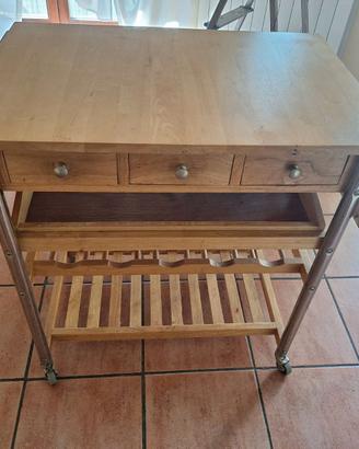 Carrello da cucina in legno massello con ripiani