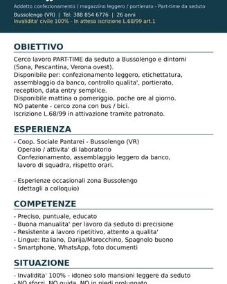  lavoro a bussolengo  sono un invalido 100%