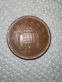 Moneta da 1 penny Elisabetta II anno 1977