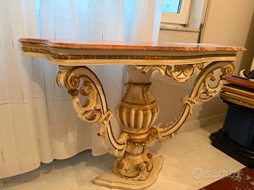 Consolle barocca con piano in marmo + specchio