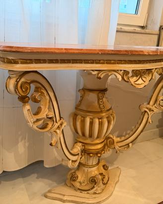 Consolle barocca con piano in marmo + specchio