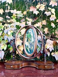 Antico specchio ovale da toeletta psiche da tavolo