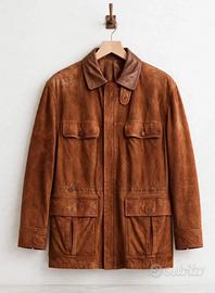 Giacca marrone vera pelle camosci vintage uomo  52