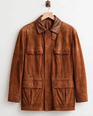 Giacca marrone vera pelle camosci vintage uomo  52