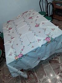 Set Tovaglia grande ricamo mano Vintage Tovaglioli