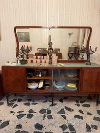 Credenza anni 50 palissandro con specchiera e vetr