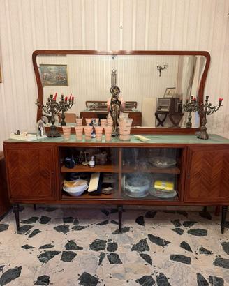 Credenza anni 50 palissandro con specchiera e vetr