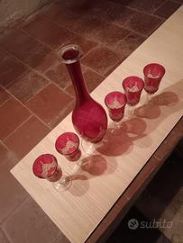 5 BICCHIERI + BOTTIGLIA CRISTALLO COLORE ROSSO