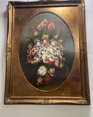 Quadro floreale firmato con cornice dorata