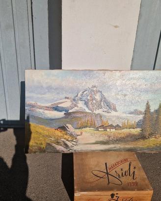 Dipinto olio su tela Monti innevati