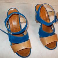 Scarpe sandali a fasce marrone/blu elettrico n. 36