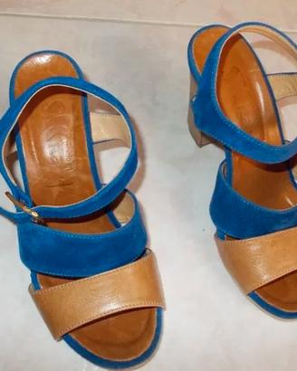 Scarpe sandali a fasce marrone/blu elettrico n. 36