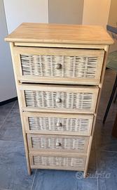 Cassettiera legno e vimini