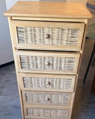 Cassettiera legno e vimini