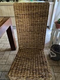 6 sedie etniche in banano intrecciato e legno teak