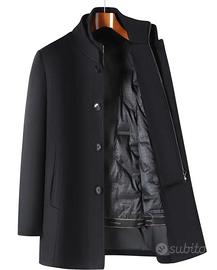 Cappotto nero lungo 100% lana con imbottitura 