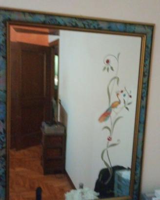 specchio con cornice con pavone dipinto a mano