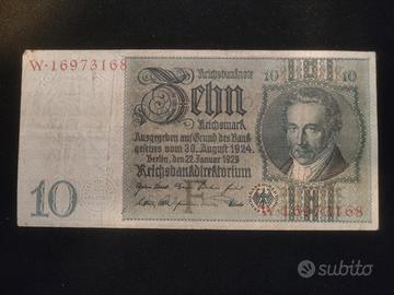 banconota Germania 10 Reich Mark 1924 1929 Berlino